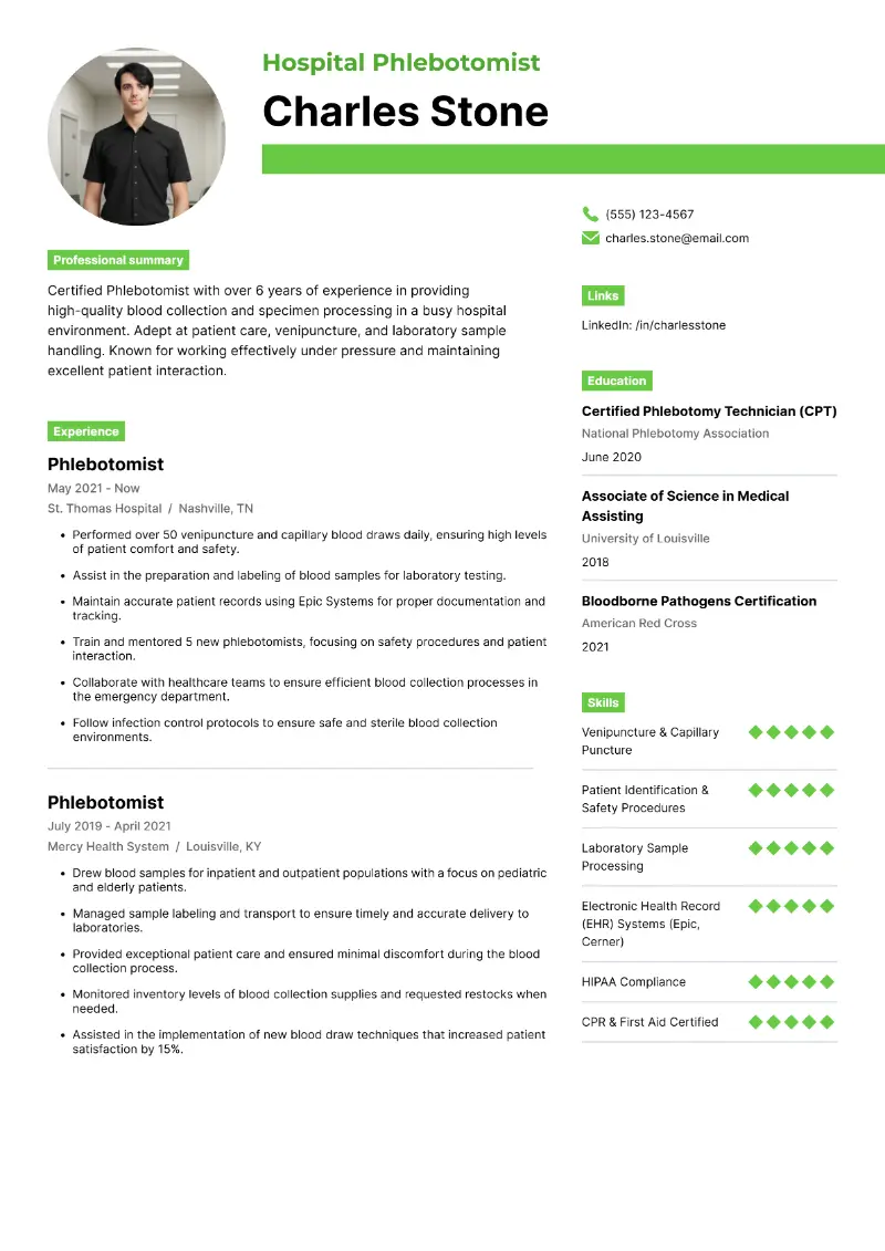 5 Best Phlebotomy Resume Examples & Tips for 2025