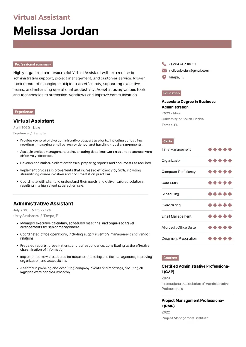 4 Virtual Assistant Resume Examples and Tips for 2025