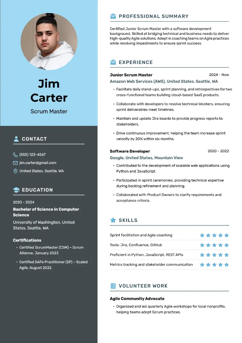 Junior Scrum Master Resume Examples and Tips for 2025