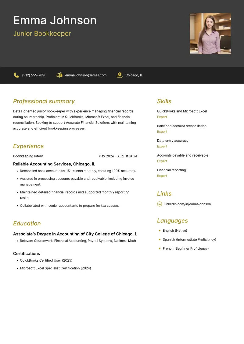 Entry-Level Bookkeeper Resume Samples + Tips