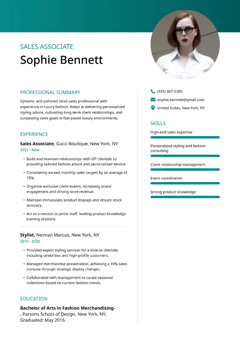 Clothing Store Sales Associate Resume Examples for 2025