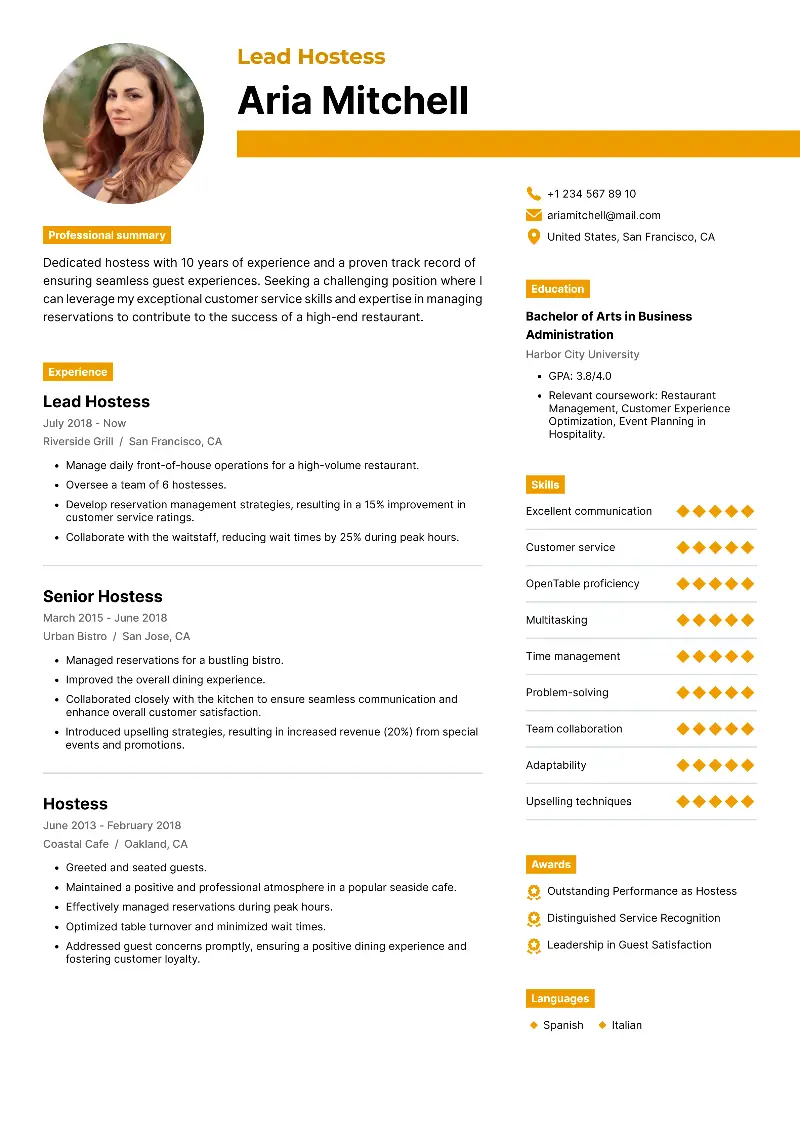 10 Hostess Resume Examples that Work in 2025