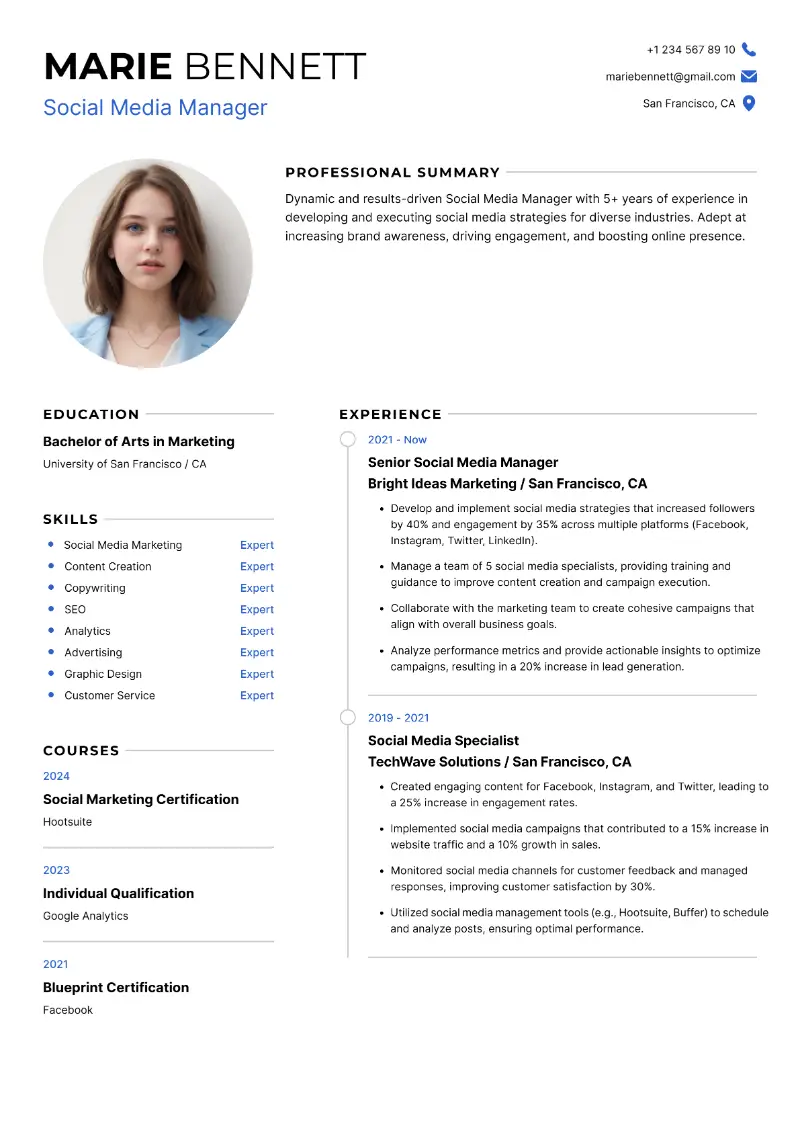 Social Media Manager Resume Examples and Templates