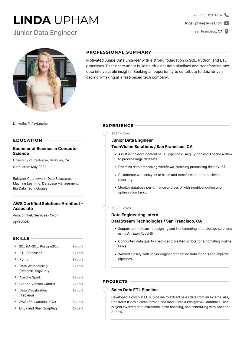 Junior Data Engineer Resume: Examples & Key Tips for 2025