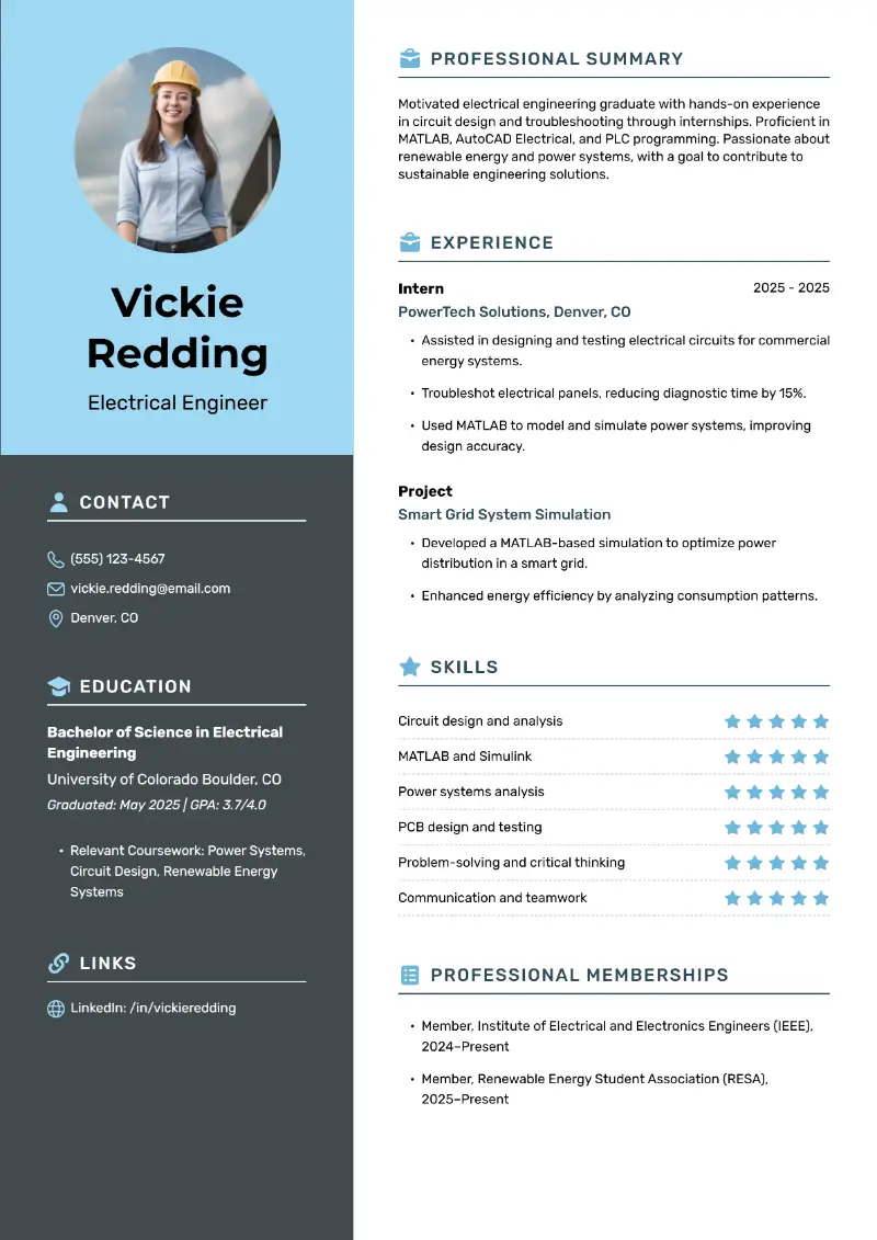 Entry-Level Electrical Engineer Resume Examples for 2025