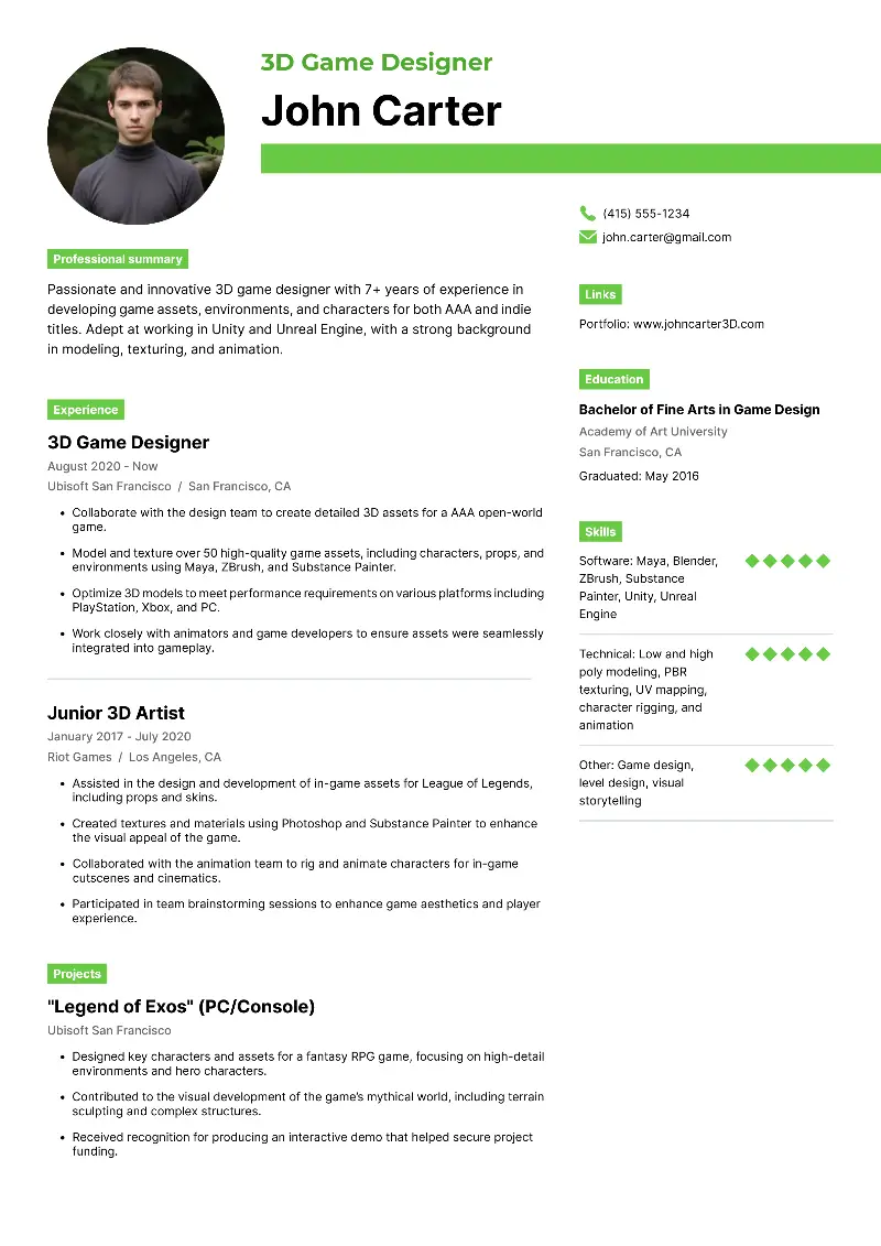 3D Artist Resume Examples, Templates and Tips