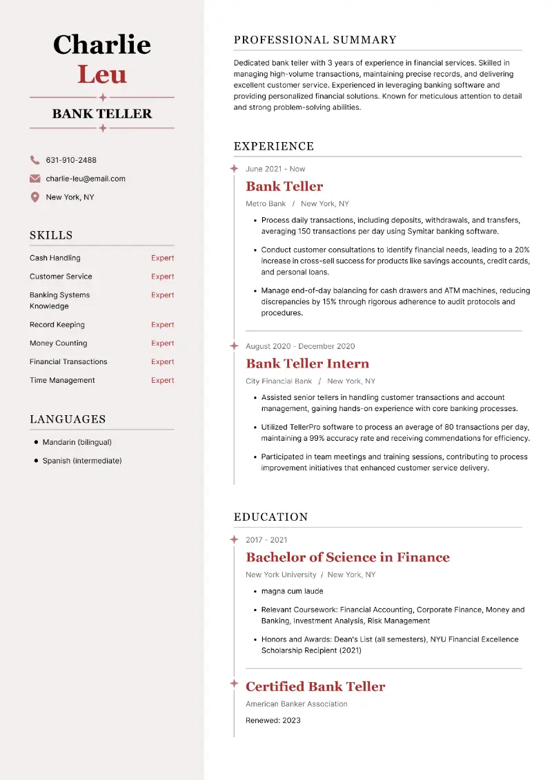 Best Bank Teller Resume Examples and Tips in 2025