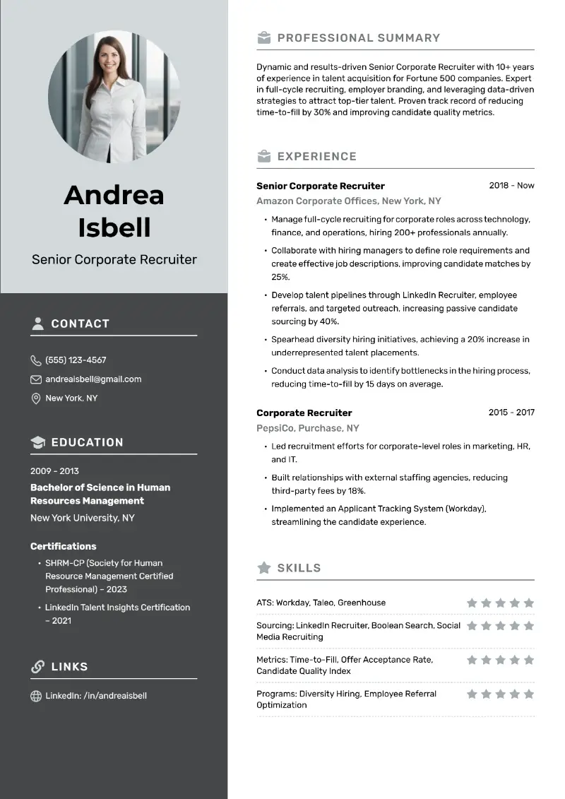 Senior Recruiter Resume Examples and Writing Tips 2025