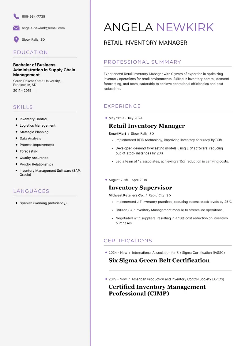 Inventory Manager Resume Examples and Writing Tips for 2025