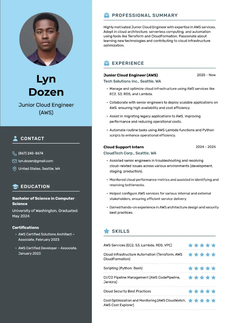 Junior Cloud Engineer Resume Examples for 2025