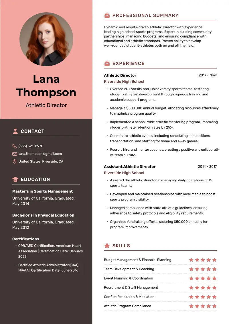 Athletic Director Resume Examples & Tips for 2025