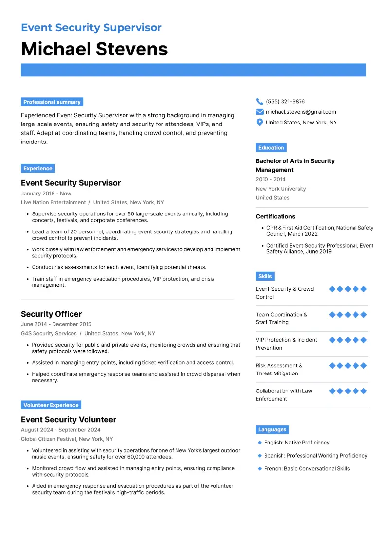 Security Supervisor Resume Examples and Templates for 2025