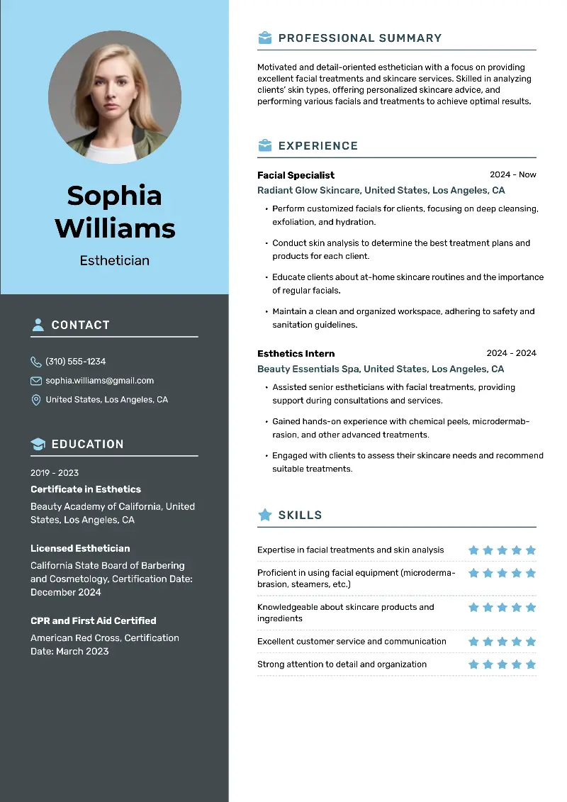 4 Entry-Level Esthetician Resume Examples and Templates