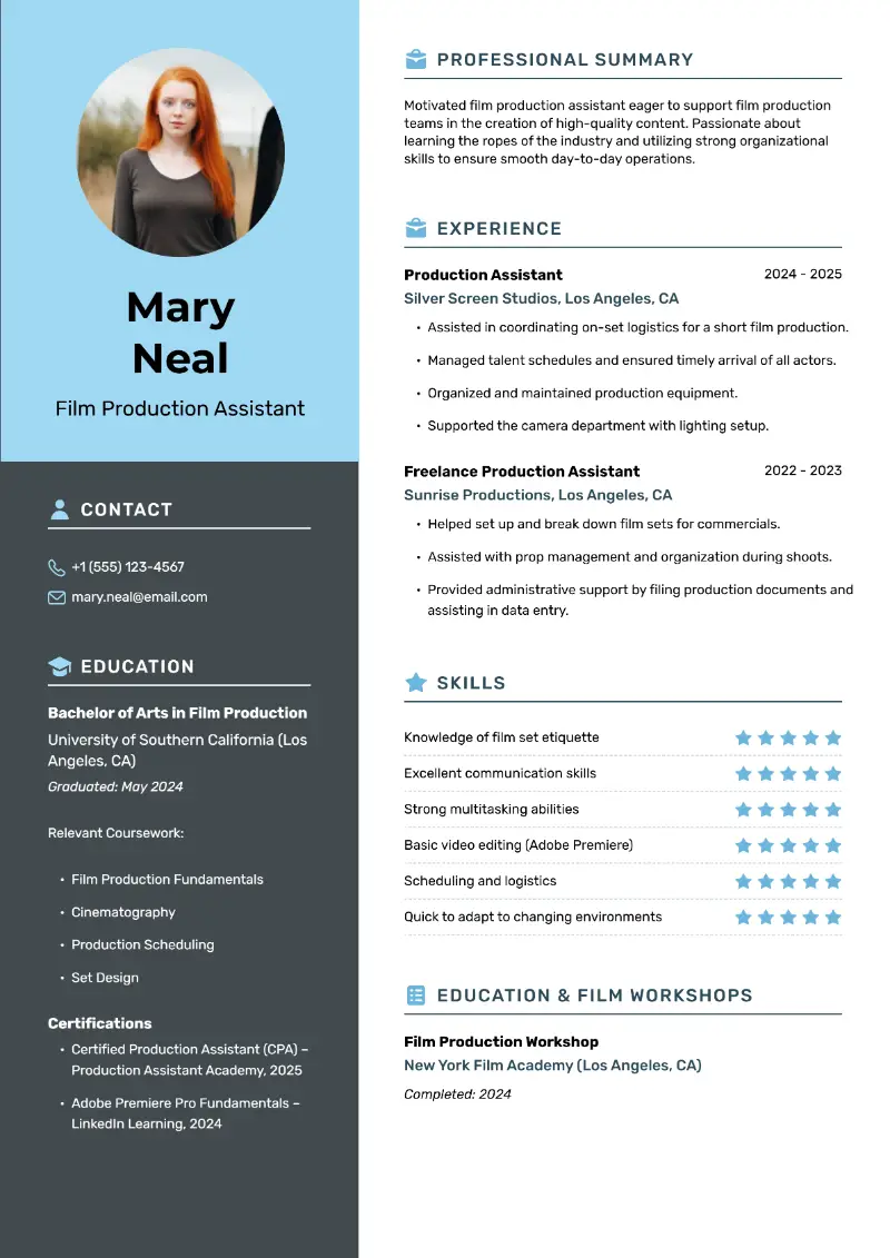 Film Production Assistant Resume Examples and Key Elements
