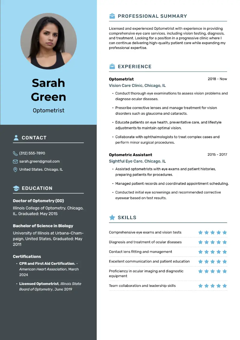 Top Optometrist Resume Examples + Tips for 2025