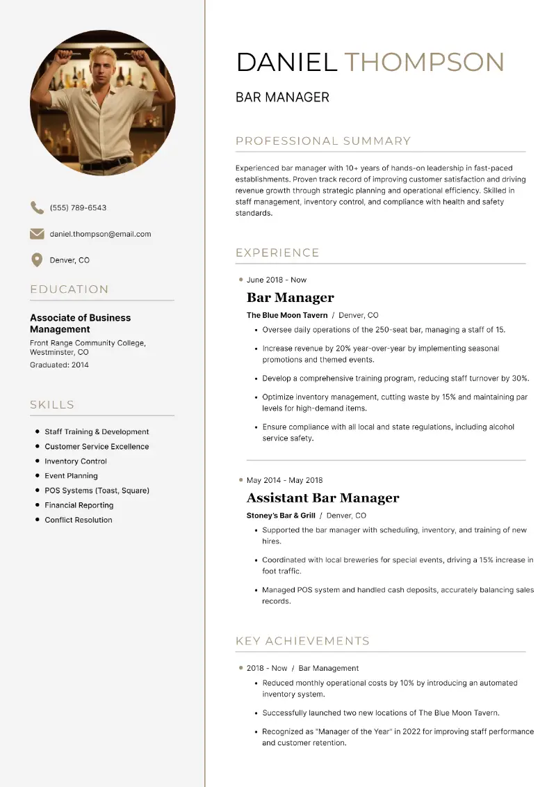 4 Bar Manager Resume Examples + Writing Tips in 2025