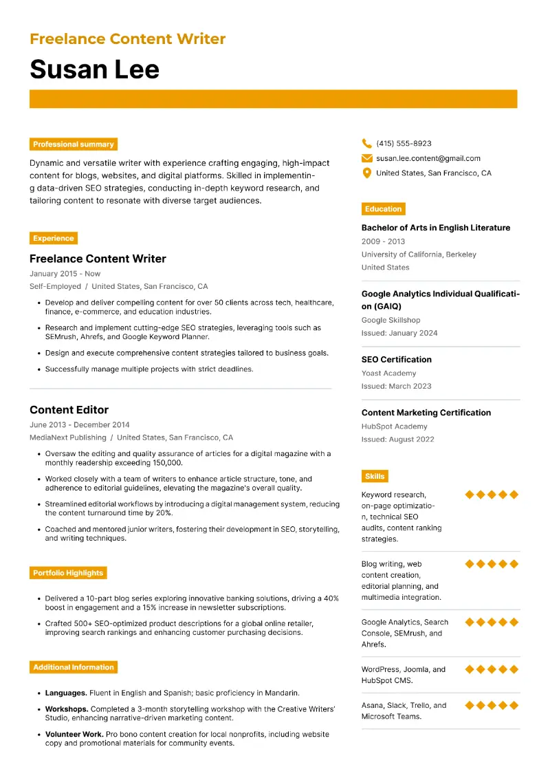 4 Freelance Writing Resume Examples and Templates