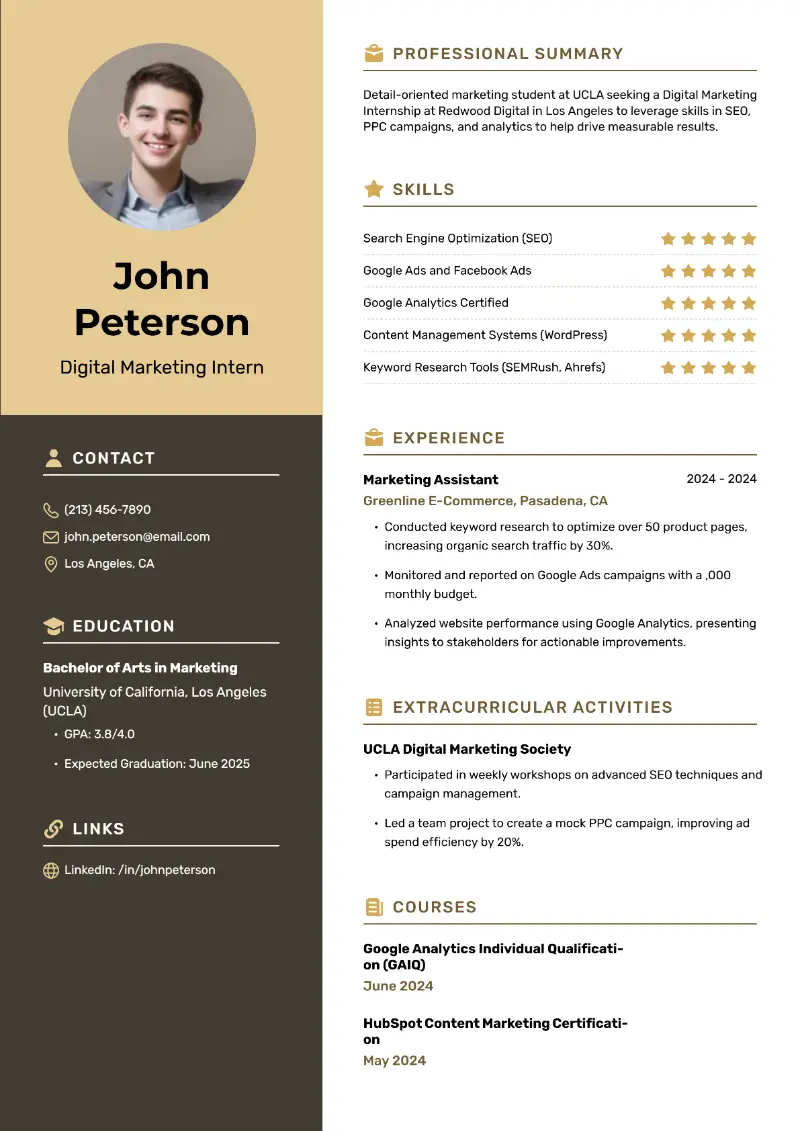 Top Marketing Intern Resume Examples for 2025