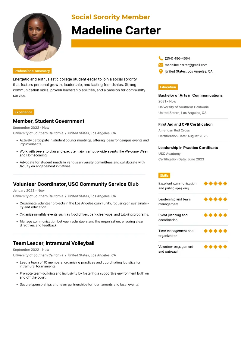 4 Sorority Resume Examples and Templates for 2025