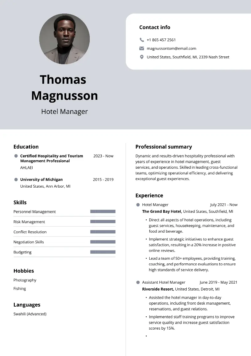 13 Hospitality Resume Examples, Tips & Guide 2025