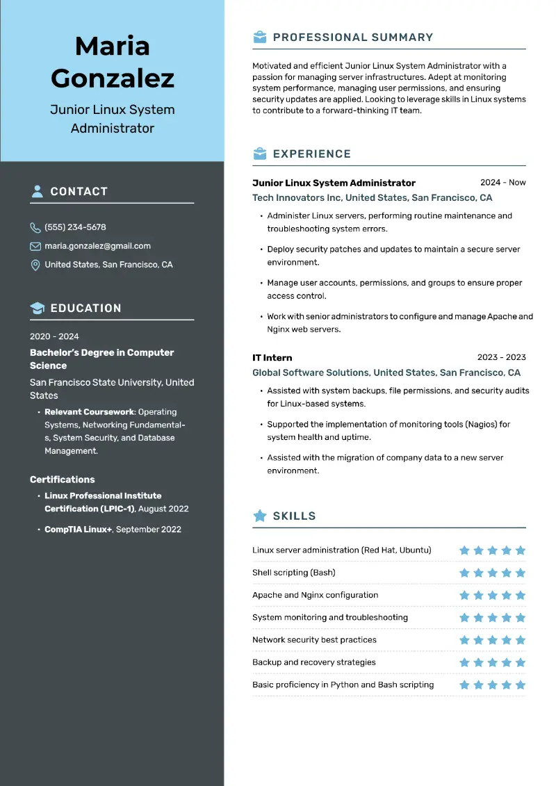 Junior System Administrator Resume Examples for 2025