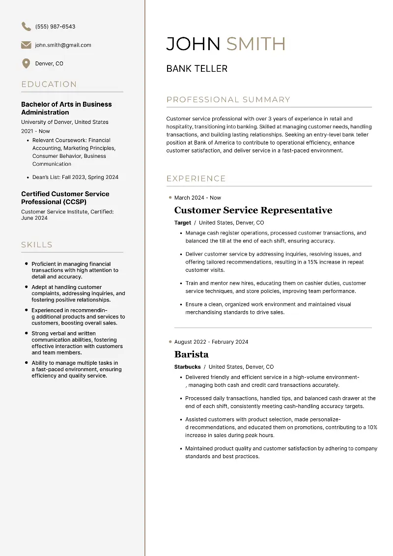 Entry-Level Bank Teller Resume Examples & Templates for 2025