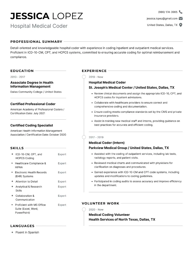 Medical Coder Resume Examples and Tips for 2025
