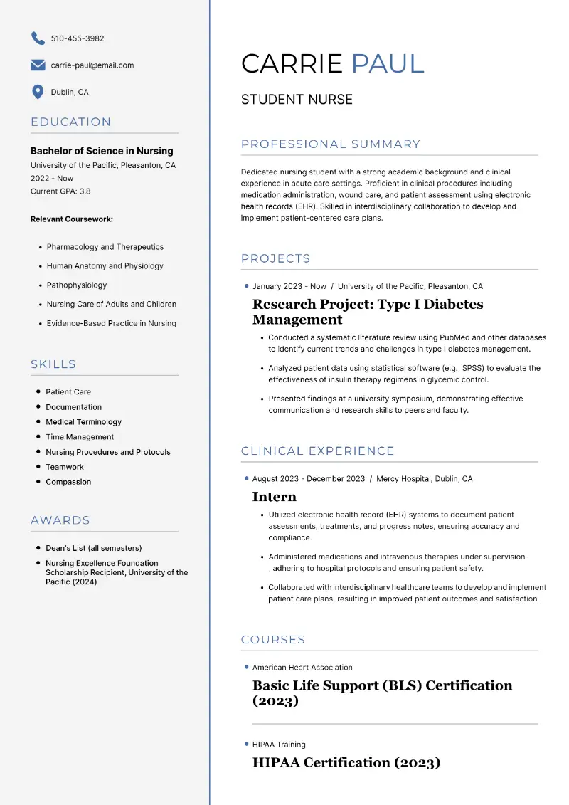 Nursing Student Resume Examples and Guidelines for 2025