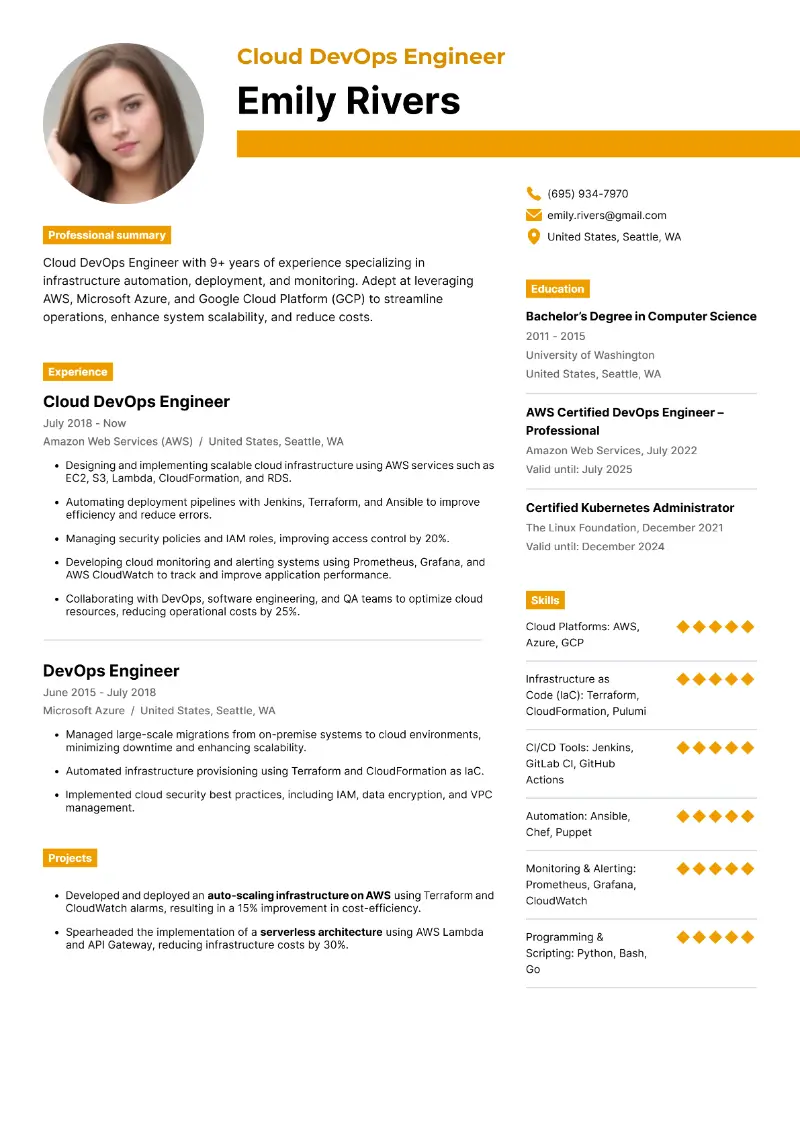 DevOps Engineer Resume Examples for 2025