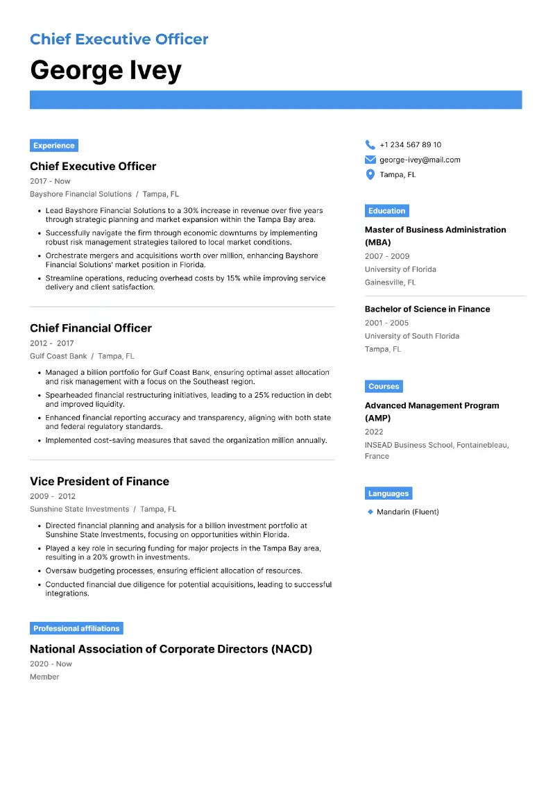 CEO Resume Examples and Writing Guide for 2025