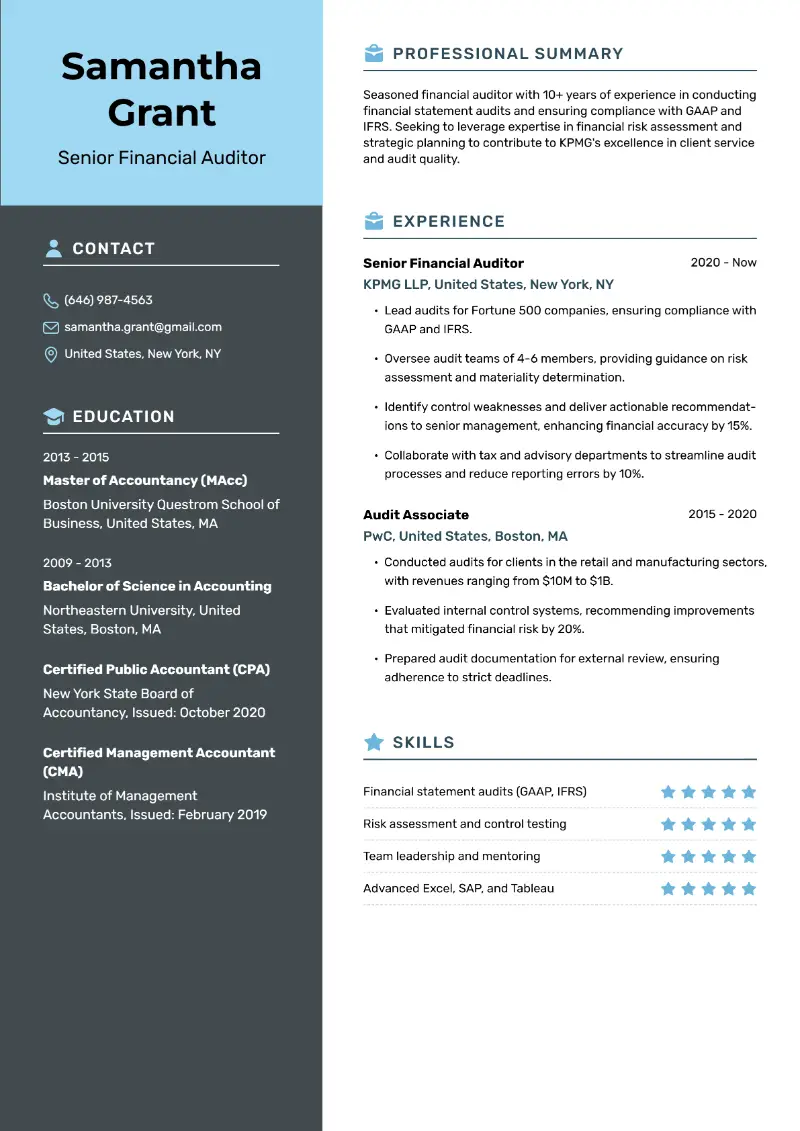 Senior Auditor Resume Examples & Templates for 2025