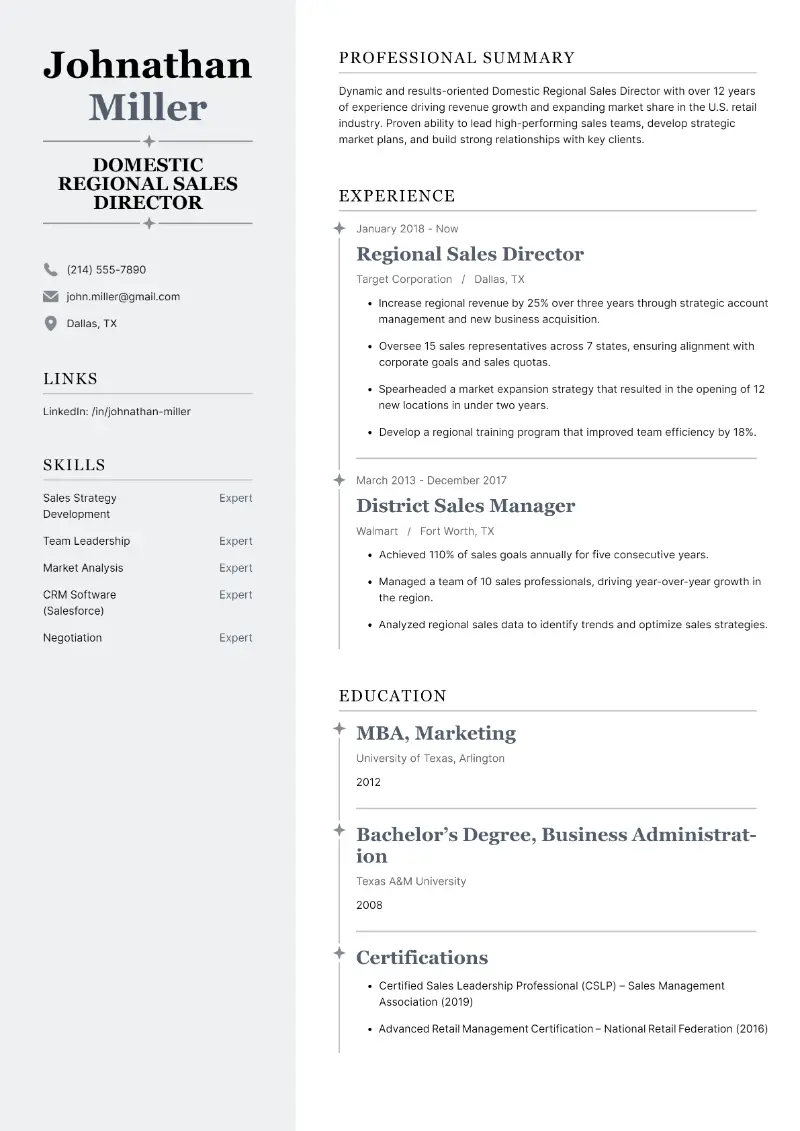 Regional Sales Director Resume Examples and Guide for 2025