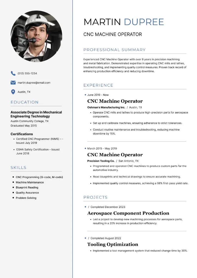 5 Machine Operator Resume Examples and Templates for 2025