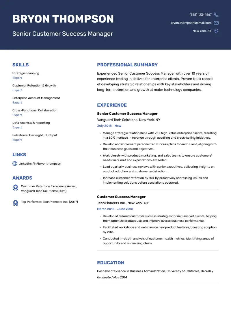 Senior Customer Success Manager Resume Examples and Tips