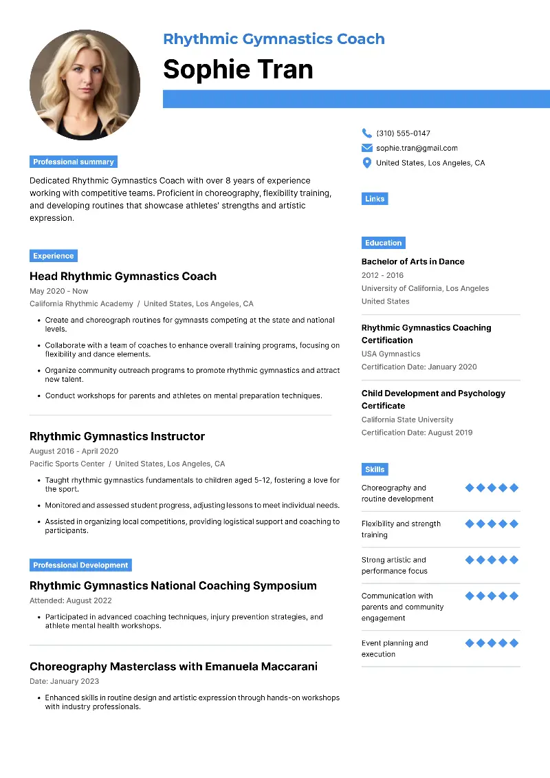 Best Gymnastics Coach Resume Examples & Tips for 2025