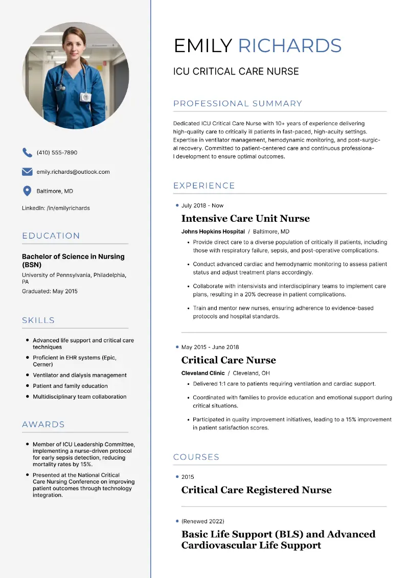 Critical Care Nurse Resume Examples and Step-by-Step Guide