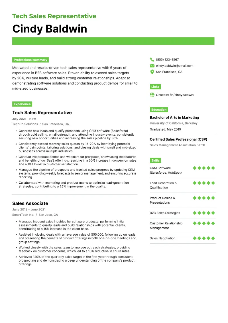 Tech Sales Resume Examples and Key Strategies for Success