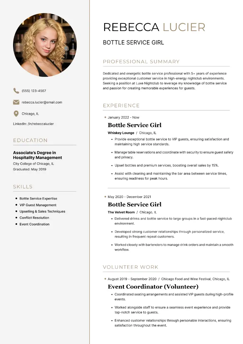 Top Bottle Service Resume Examples for 2025