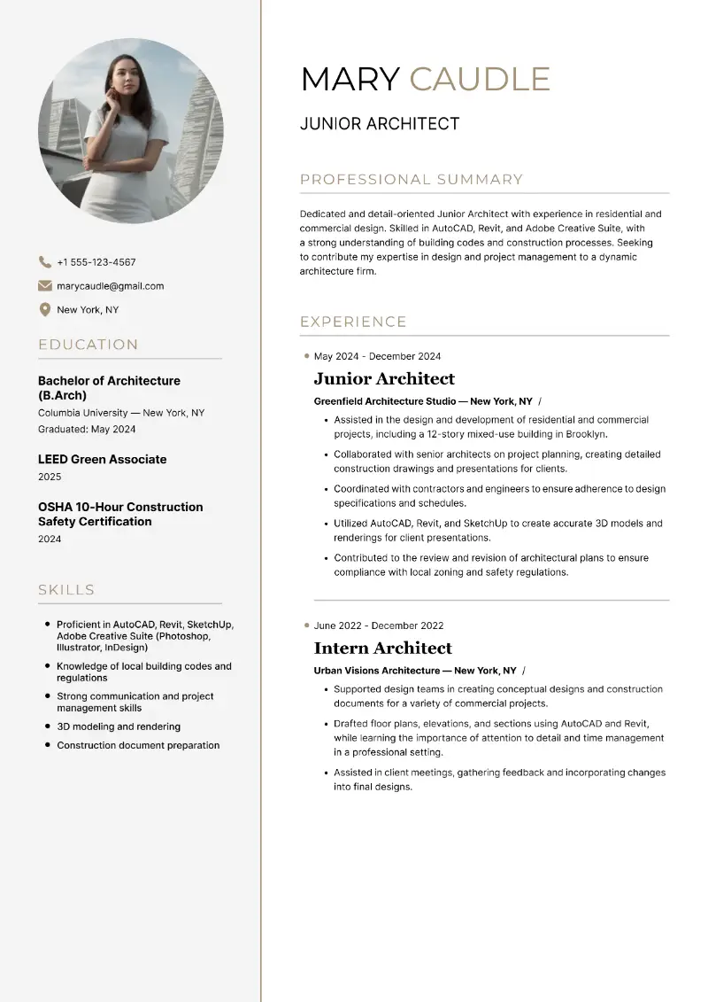 Junior Architect Resume Examples and Templates