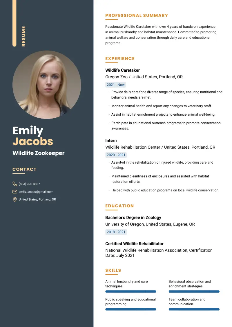 Zookeeper Resume Examples & Templates for 2025