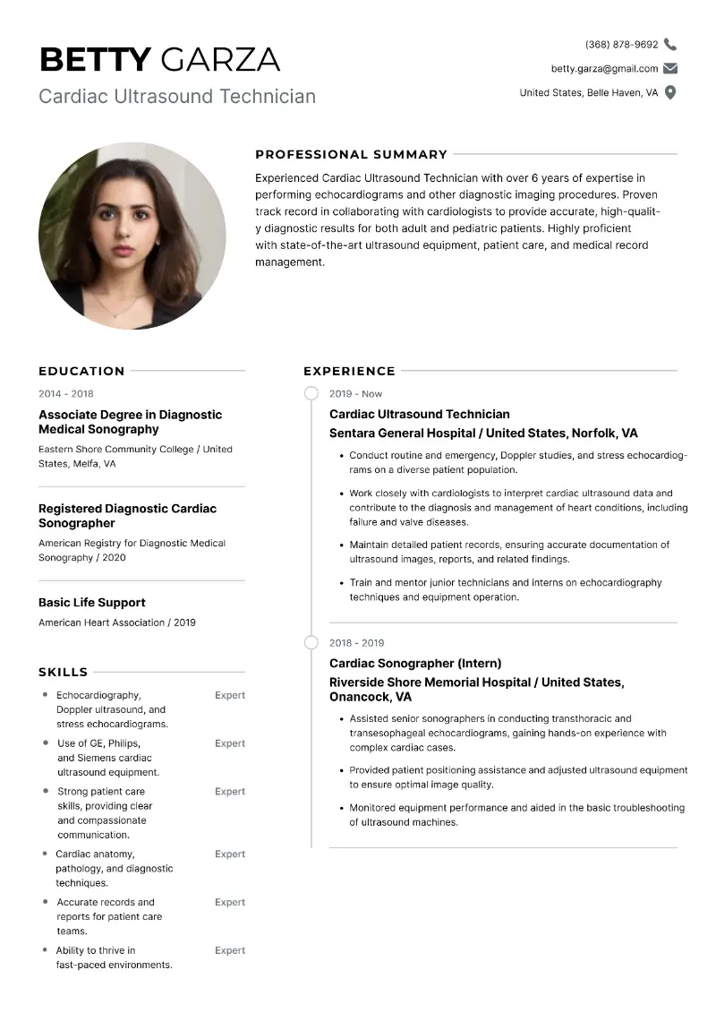 Ultrasound Tech Resume Examples & Templates 2025