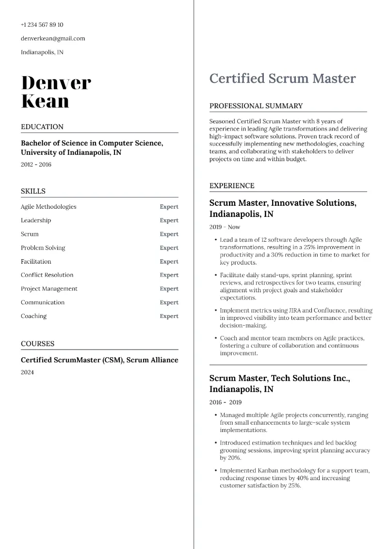 Scrum Master Resume Samples and Templates for 2025
