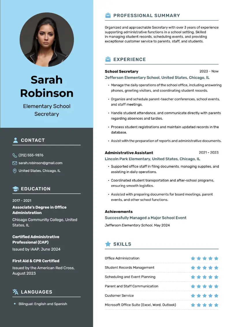 3 School Secretary Resume Examples & Tips for 2025