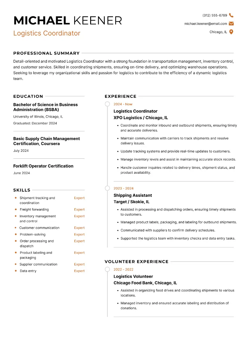 Entry-Level Logistics Resume Examples and Tips for 2025