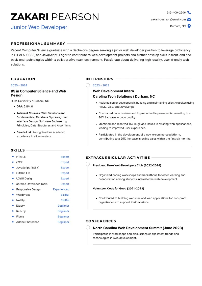 Web Developer Resume Examples and Guidelines in 2025