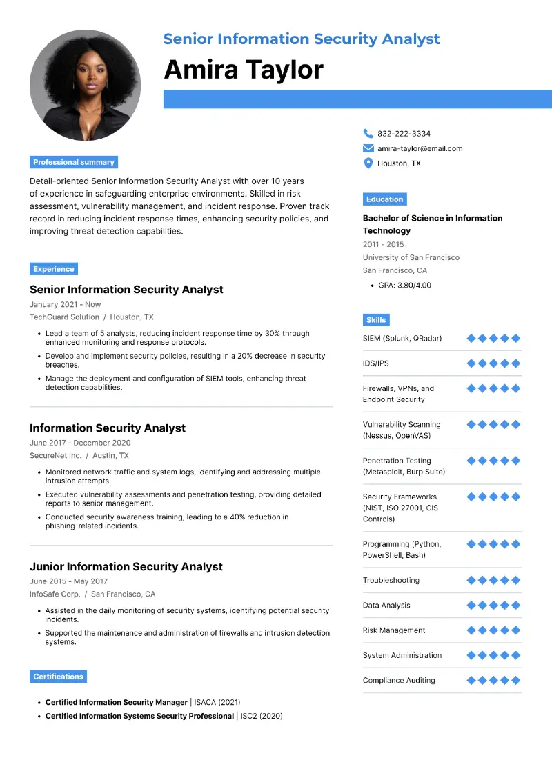 Information Security Analyst Resume Examples and Tips