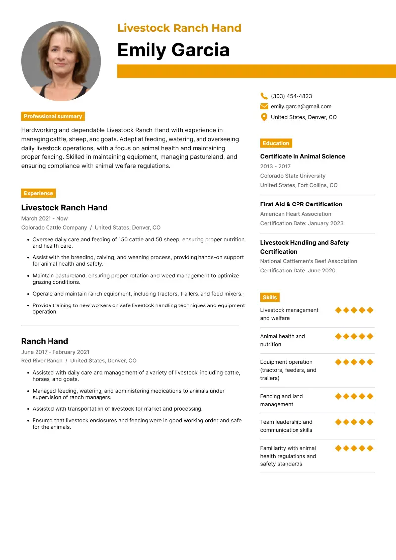 3 Best Ranch Hand Resume Examples for 2025