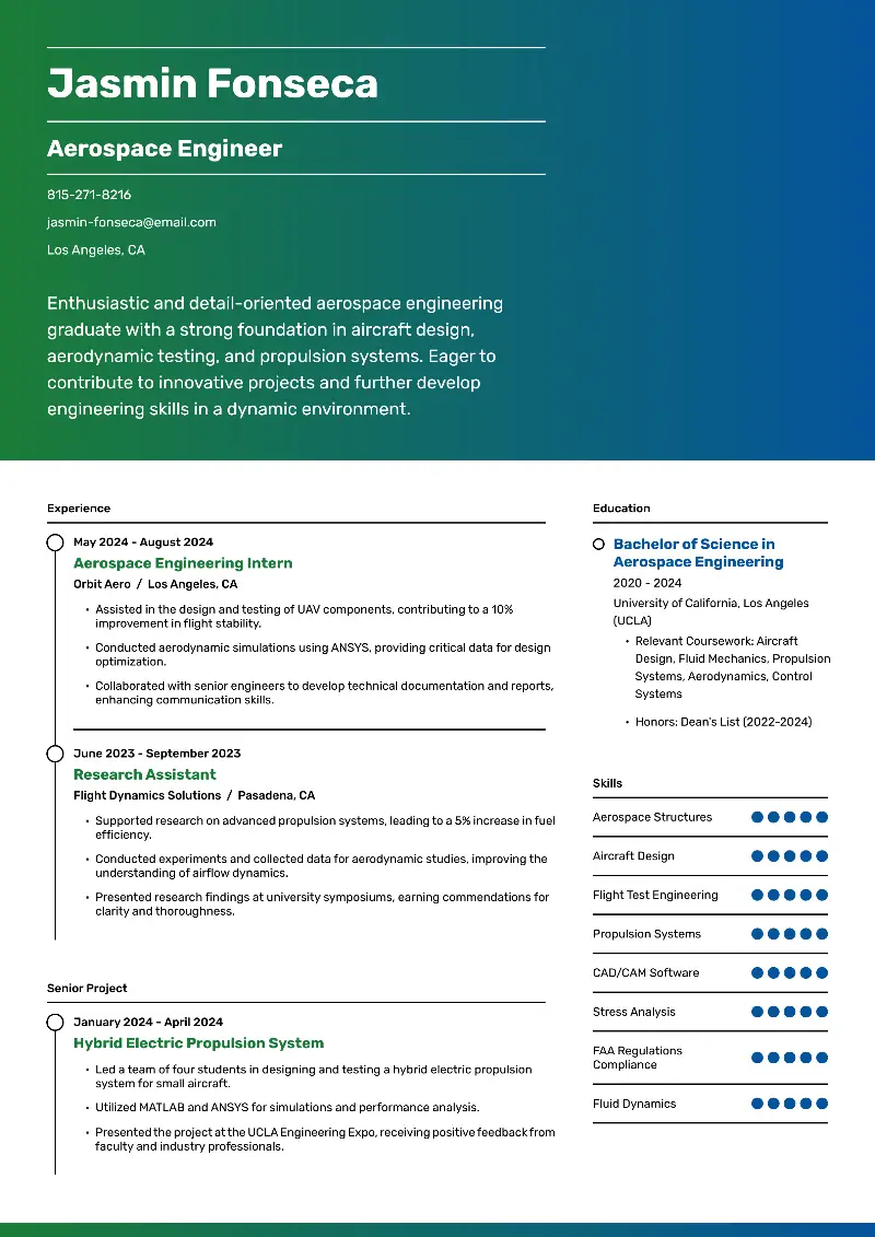 Aerospace Engineering Resume Examples and Writing Tips