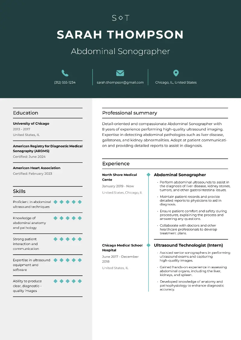 Diagnostic Medical Sonographer Resume Examples for 2025