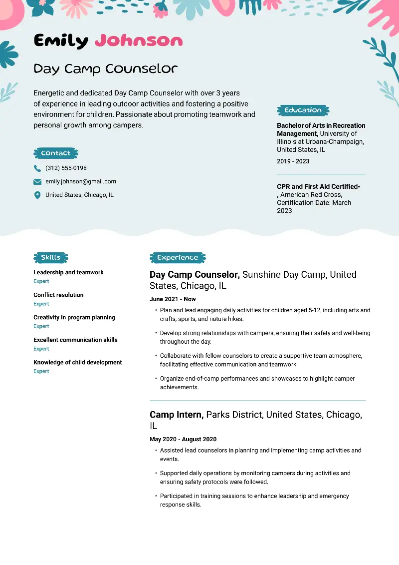 5 Camp Counselor Resume Examples and Templates